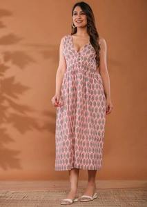 Indan fait à la main coton élégant imprimé fleuri longue robe femme fête porter robe d'été persanalized mariée mariage cadeau robe vente - Product Image 4