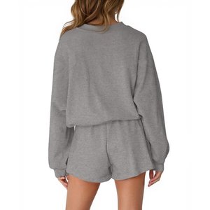 เซ็ตชุดนอนสำหรับผู้หญิงชุดสองชิ้นเสื้อแขนยาวชุดเลานจ์เสื้อลำลองและกางเกงขาสั้นฤดูใบไม้ร่วง - Product Image 2