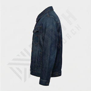 Veste en jean bleu classique pour homme, fermeture boutonnée, deux poches à rabat sur la poitrine, poches latérales, décontractée, confortable et élégante - Product Image 3