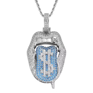 Collier pendentif lèvres Rolling Stones en Moissanite Iced Out, micro-pavé, vert, style Hip Hop - Product Image 4