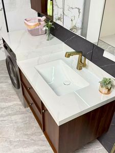 Modern Customized Fluted Simple Style of Double Drawer CoffeeBathroom <b>Cabinet</b> with Double Drawer Sintered Stone Basin Mirror Cab - Product Image 2