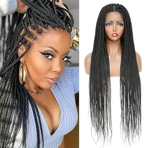 Grosir W13 Wig kepang kotak Afrika dengan Wig ulir renda depan untuk Wig Cornrow WANITA HITAM