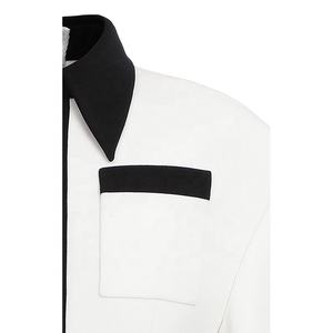 Donne Two-Tone Increspato Crepe <span class=keywords><strong>Giacca</strong></span> di Taglio per una vestibilità slim blazer manica lunga orlo dritto cappotto da sera del partito <span class=keywords><strong>camicia</strong></span> della parte superiore di cerimonia nuziale - Product Image 5