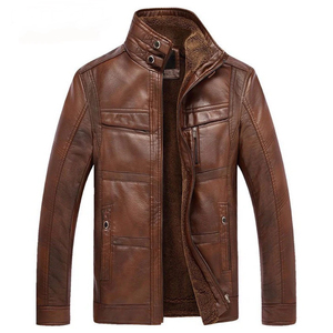 Manteau en cuir mi-long pour homme, hiver, doublure polaire, grand col, style costume, fourrure - Product Image 3