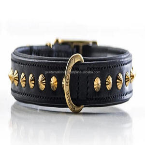 Collar de cuero acolchado hecho a mano para perro, collarín de diseñador para mascotas con tachuelas de diamante chapadas en latón, todos los tamaños - Product Image 3