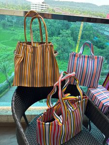 Eco-Friendly Custom Reusable Zipper Nylon Recycled Shopping Bag Striped Handloom Woven <b>Plastic</b> Beach Bags India High Quality - Product Image 3