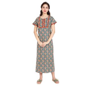 Camisón Largo Informal de Algodón Estampado para Mujer Evolve, Ropa de Dormir de Verano Súper Cómoda y Suave, Color Verde Botella, ODM Home Supply - Product Image 3