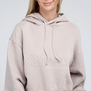 Venta al por mayor de OEM Servicio Ligero 100% algodón lavado con ácido Sudadera con capucha para las mujeres de color sólido cuello con capucha para la temporada de otoño - Product Image 4