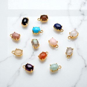 Breloques de connecteur de pierres précieuses en quartz fraise ovale plaqué or - Product Image 3