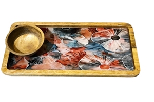 Ocean Bloom Platter Wooden Serving Platters for Parties Chips and <b>Dip</b> Hosting Plate with Holder Salad <b>Bar</b> Serving Set - Product Image 4