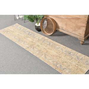 พรมตุรกีวินเทจคลาสสิกสีเบจสีฟ้า1.9 x 7.2ft ทำด้วยมือผ้าขนสัตว์น้ำยางรูปสี่เหลี่ยมสูงนามธรรมเย็บปะติดปะต่อกันสำหรับห้องโถงสำหรับห้องพัก - Product Image 5