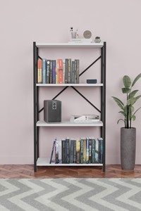 Étagère à livres moderne en métal à 4 niveaux avec pieds réglables pour salon, bureau à domicile, rangement, design minimaliste, étagère sans dossier - Product Image 4