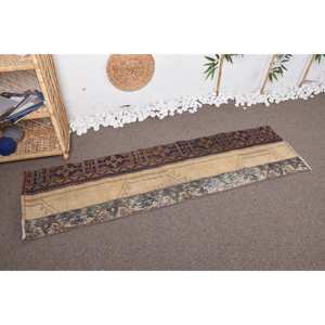 Vintage Beige Laine Fait À La Main 1.7X5.9 pieds Patchwork Tapis Boho Style Grand Tapis Rectangulaire pour Entrée Lit Maison Plancher - Product Image 2