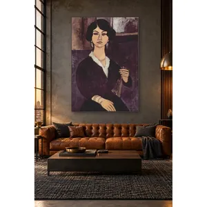 Impresión en lienzo del retrato de Fida Modigliani Almaisa con vestido negro - Product Image 4