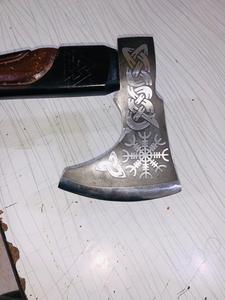 Custom Handmade Viking Axe with Leather Sheath Engraved Steel Head & <b>Wooden</b> Handle - Product Image 2