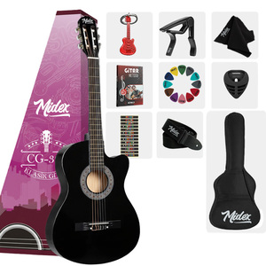 Guitare classique Midex CG-395BK 4/4 avec truss rod réglable, en bois d'épicéa, pour débutant, ensemble complet - Product Image 1
