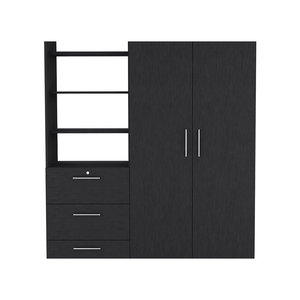 Set Camera da Letto in Legno Composito Nero a 2 Pezzi Kenya con Comodino a Parete e Elegante Collezione di Armadi - Product Image 3