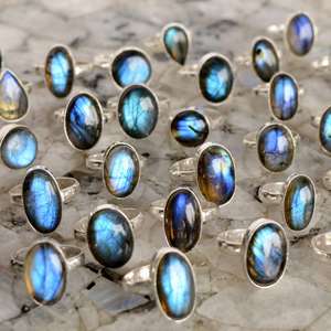 Natural <b>Blue</b> Fire Labradorite Gemstone Ring Solid 925 Sterling Silver <b>Overlay</b> Handmade Ring Labradorite Statement Ring for Women - Product Image 2