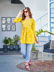 Nueva colección de Parte superior corta bordada de rayón pesado, estampado Digital Floral de algodón elegante, método de tejido de cintura Natural - Product Image 5