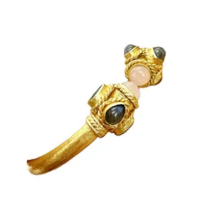 镀金设计师拉布拉多宝石袖口手镯Sku7493仿古重石镀金螺母形状长耳环