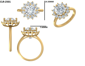 Bague de fiançailles en diamant de laboratoire à coupe ronde de 2.25 carats en or jaune 14 carats massif Design floral Diamant Halo Anneaux Halo en diamant floral - Product Image 5