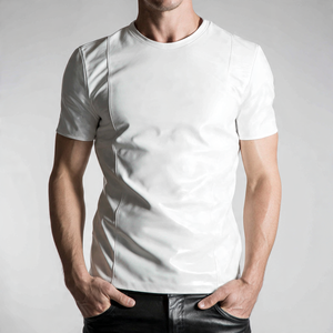 เสื้อยืดหนังแฟชั่นสำหรับผู้ชายเสื้อยืดหนังสีขาวลำลองแนวสตรีทเสื้อยืดผู้ชายหนังแขนสั้นผู้ชาย - Product Image 4