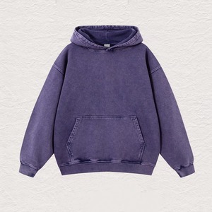 Logo personnalisé pull à capuche pour hommes lavage à l'acide en détresse pour impression bouffante broderie 3D poids lourd éponge française solide - Product Image 5