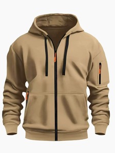 Nouveau style pour sweat à capuche zippé pour homme avec poche kangourou, manteau de couleur unie, style automne et hiver, sport décontracté, doublé polaire - Product Image 5
