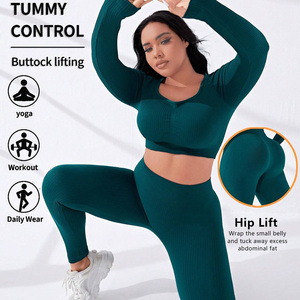 Conjunto de camiseta y Mallas para mujer que absorbe la humedad, ropa deportiva elástica transpirable, marca personalizada, venta al por mayor, OEM - Product Image 3