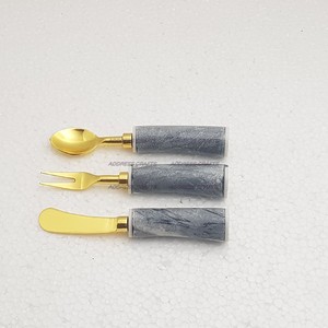 Style de luxe 18/8 couverts en acier inoxydable ensemble de couverts couleur blanche résine et marbre poignée fête d'anniversaire utilisé meilleure vente - Product Image 3