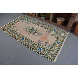 Classique Beige Bleu Vintage Tapis Turc 3.3 X 6.3ft À La Main Patchwork Conception Laine Bambou Soie Matériel Latex Support pour Vivre - Product Image 4