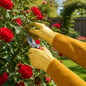 <b>Long</b> Leather Cowhide Leather Work <b>Gloves</b> Arm Protection Thorn-Resistant Gardening Mitts Animal Anti-bite Scratch Safety <b>Gloves</b> - Product Image 2