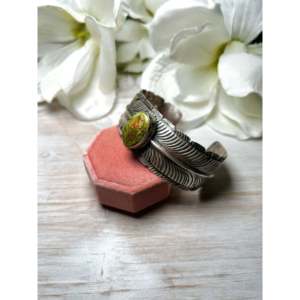 Navajo Handmade Sonoran Gold Turquoise & Sterling Silver Fashion <b>Cuff</b> Bracelet - Product Image 3