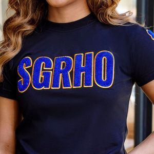 SGRho Poodle Sleeve Chenille Tee Sigma Gamma Rho Sorority Apparel Manches brodées Caniche Mascotte Greek College Style Tee - Product Image 6