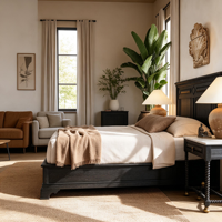 Lit convertible sur mesure, écologique, design, en chêne massif, style marocain, avec base plateforme basse, pour villa privée de luxe