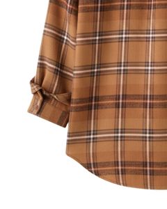 Women Oversized Plaid Button Up Shirt Camel Brown Long <b>Sleeve</b> Casual Flannel Checkered Tunic <b>Top</b> Soft Autumn Winter Wholesale - Product Image 6