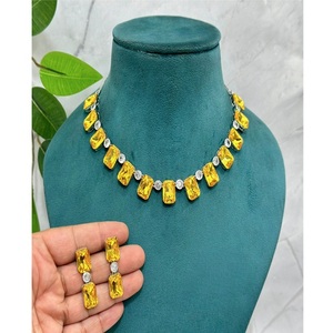 Chic CZ Premium qualité à la mode en laiton plaqué or collier boucles d'oreilles ensemble femmes mariage traditionnel fiançailles fête cadeau - Product Image 1