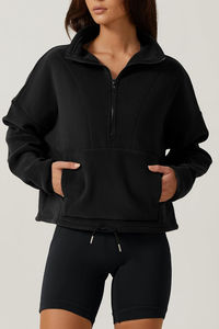 Venta al por mayor de sudaderas de mujer con media cremallera de algodón polar de secado rápido servicio de logotipo OEM disponible con opciones de tamaño y color - Product Image 5