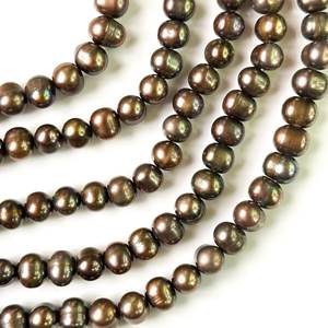 Perles de culture d'eau douce rondes de couleur chocolat brun, de haute qualité, 8-9 mm, perles de culture de forme pomme de terre, perles naturelles, collier de 15 pouces - Product Image 2