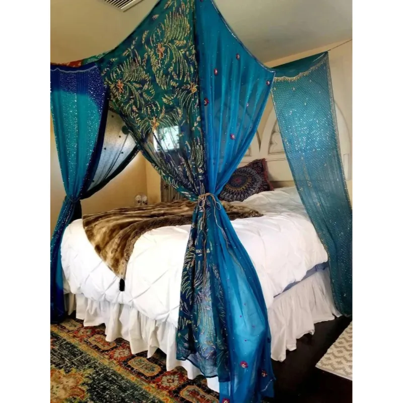 Auvent de lit personnalisé, rideaux Boho, bohème, décoration de la maison, inde, Vintage, Sari