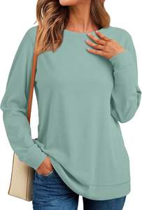 เสื้อสเวตเชิ้ตคอกลมสีเทอร์ควอยซ์สำหรับผู้หญิง แฟชั่น- เสื้อแขนยาวเรียบง่ายมีกระเป๋าสำหรับผู้หญิง - Product Image 2