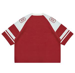 Suéteres personalizados de OEM y ODM para hombre, suéter de punto de manga corta, Jersey al por mayor de Jacquard con cuello en V, camiseta de fútbol americano de punto - Product Image 2