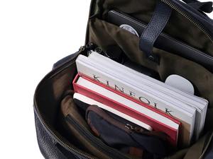 Sac à dos unisexe minimaliste en cuir véritable bleu marine avec fermeture éclair, sac pour ordinateur portable de 15 pouces, professionnel, pour le travail, les voyages, durable - Product Image 6