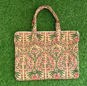 100% Pure Cotton Block Print Quilted Handmade <b>Laptop</b> Protector Handle <b>Bag</b> Lightweight Waterproof for 13\" 15\" 17\" Outdoor - Product Image 1