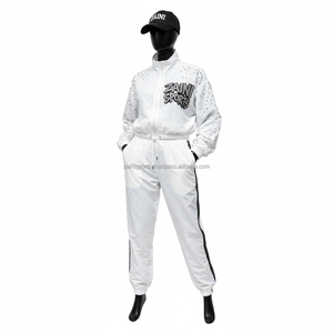 Conjunto de Chaqueta Cortavientos para Mujer, Tejido Suave de Poliéster Blanco con Paneles de Lunares en las Mangas, Logotipo Personalizado Bordado, Chaqueta Cortavientos de Talla Grande - Product Image 6