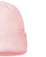 Bonnet en tricot rose clair unisexe, bonnet d'hiver chaud à revers, bonnet en acrylique doux côtelé extensible uni, bonnet uni, logo personnalisé OEM