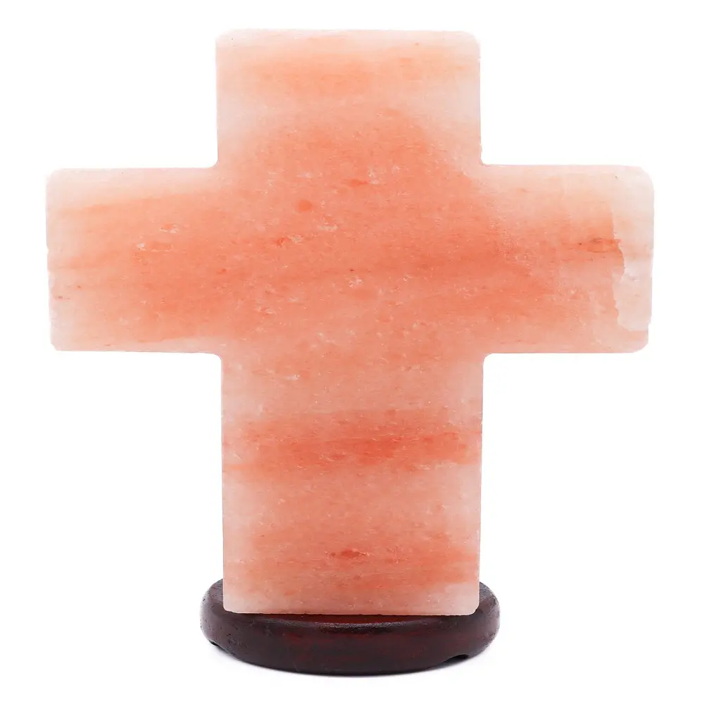 Pink Himalayan Rock Salt Crystal Carved High Quality Wholesale Design Custom Cross Shape Lamp