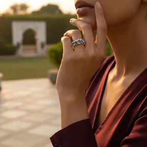 Bague tendance pour femme en argent 925 avec pierres précieuses, bijou classique/religieux, plaqué or, forme géométrique, chiffre incrusté en laiton - Product Image 3