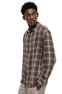 เสื้อเชิ๊ตคอตตอนผ้าย่นน้ำหนักเบาของผู้ชายเสื้อลายตารางแขนยาวสำหรับใส่สบายออกแบบแบรนด์ได้ตามต้องการ - Product Image 4