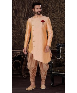 Thobekurta งานแต่งงานของปากีสถานสำหรับผู้ชายสีน้ำเงินเนวี่ยมติดกระดุมปกเสื้อและออกแบบโซ่ด้วยสไตล์ชุดนอน